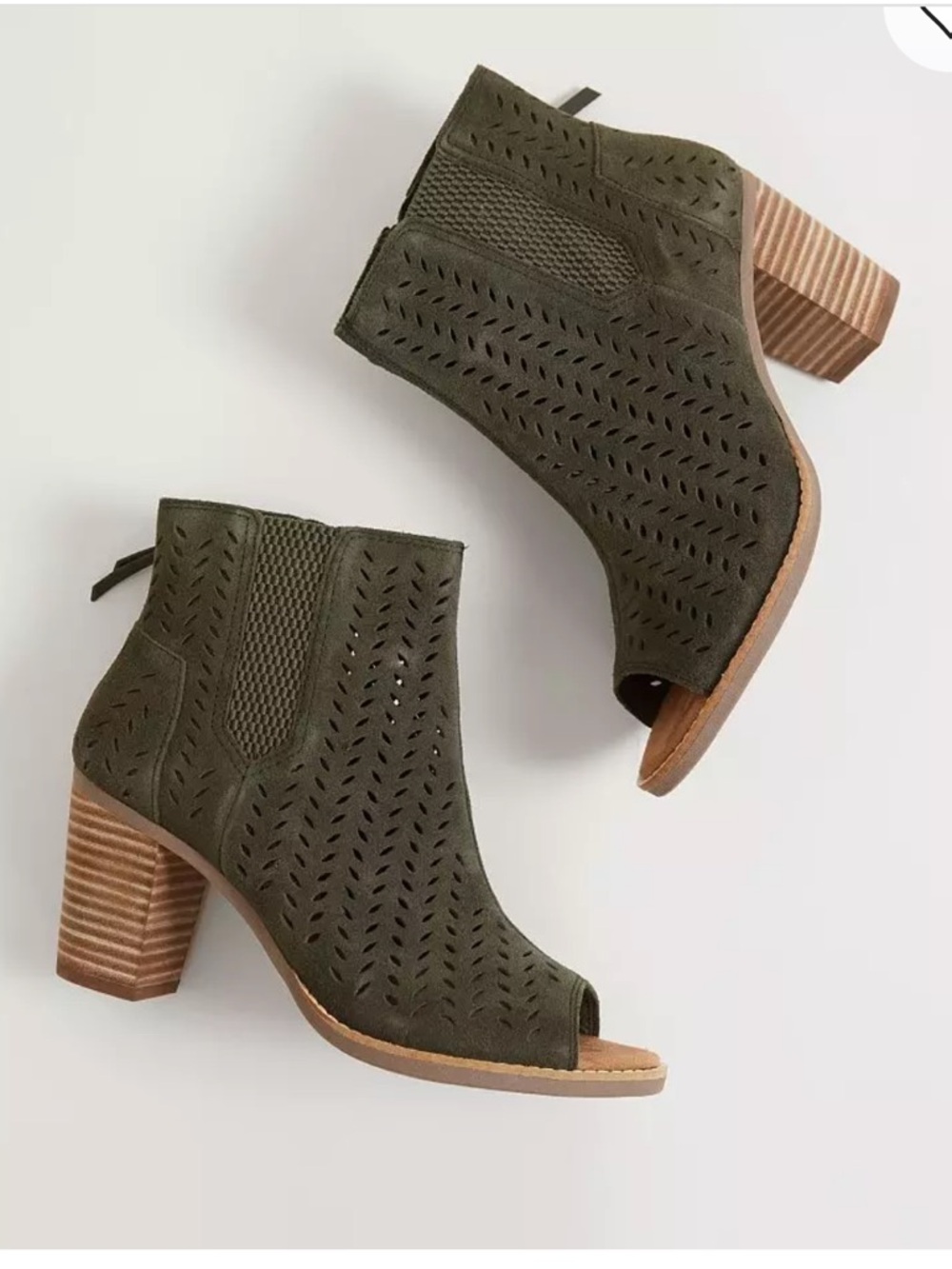 NWT - TOMS ‘Majorca’ Peep Toe Perf Suede Leather Bootie - Picture 7 of 11